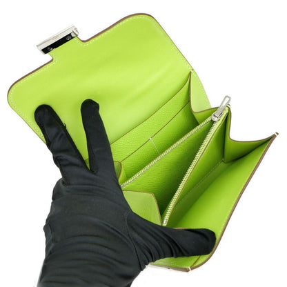 Hermes Constance Compact Kiwi Yellow Green Silver Epsom