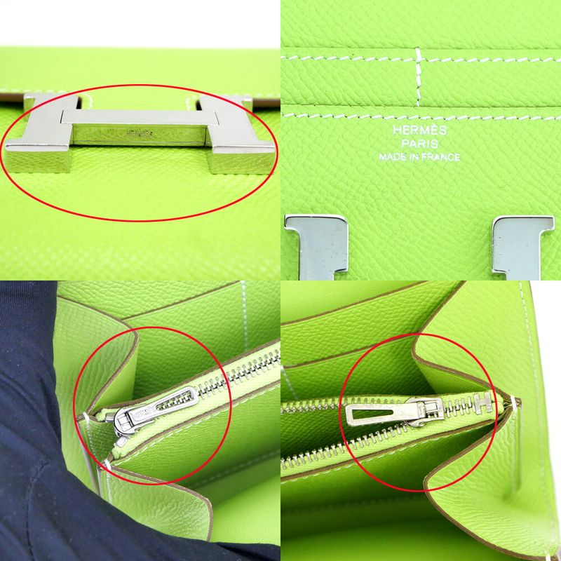 Hermes Constance Compact Kiwi Yellow Green Silver Epsom