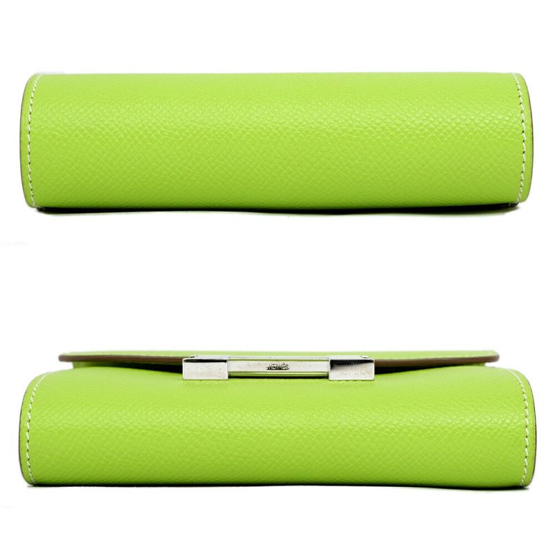 Hermes Constance Compact Kiwi Yellow Green Silver Epsom