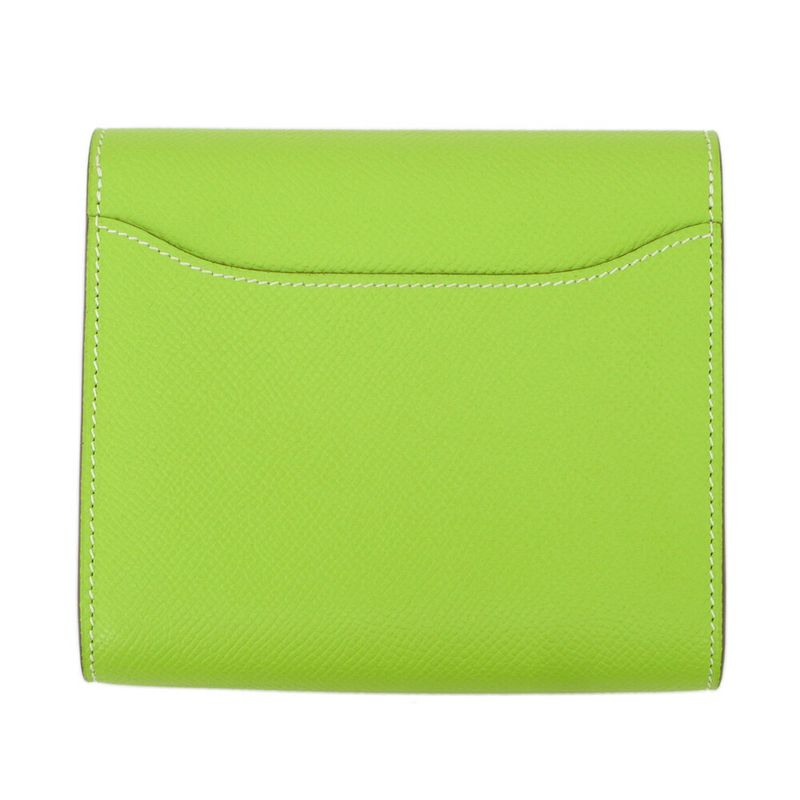 Hermes Constance Compact Kiwi Yellow Green Silver Epsom