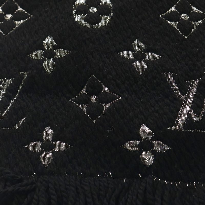 Louis Vuitton Logomania Scarf Shine Monogram Wool Black Silver