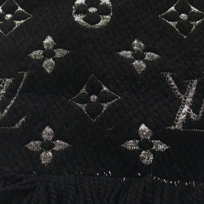 Louis Vuitton Logomania Scarf Shine Monogram Wool Black Silver