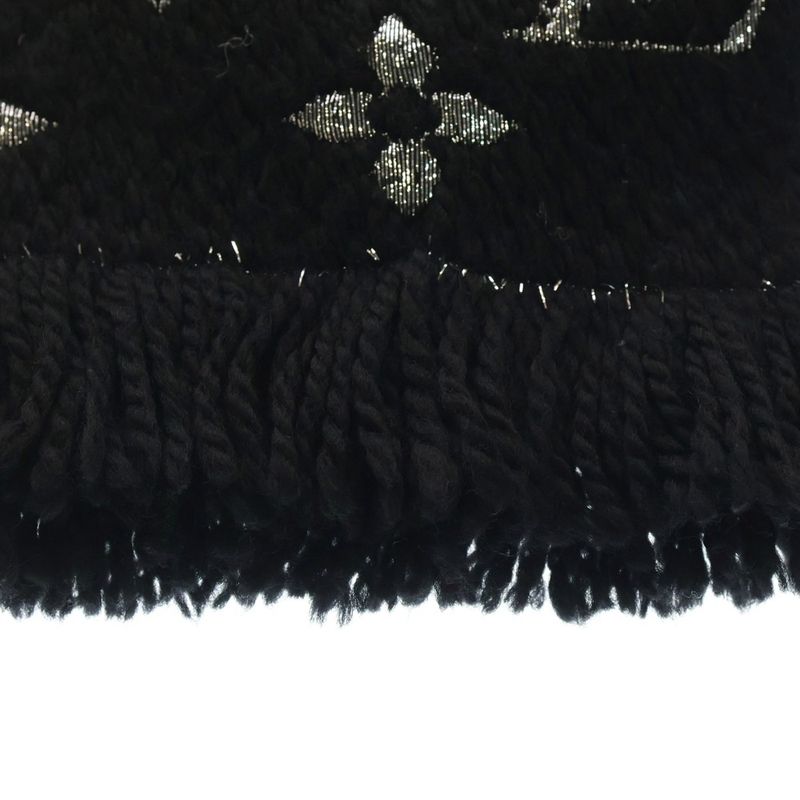 Louis Vuitton Logomania Scarf Shine Monogram Wool Black Silver