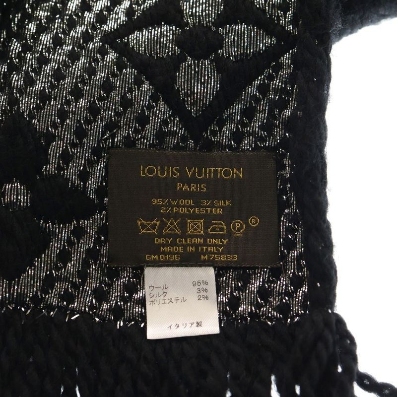 Louis Vuitton Logomania Scarf Shine Monogram Wool Black Silver