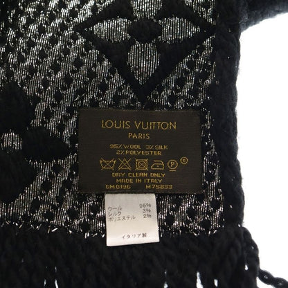 Louis Vuitton Logomania Scarf Shine Monogram Wool Black Silver
