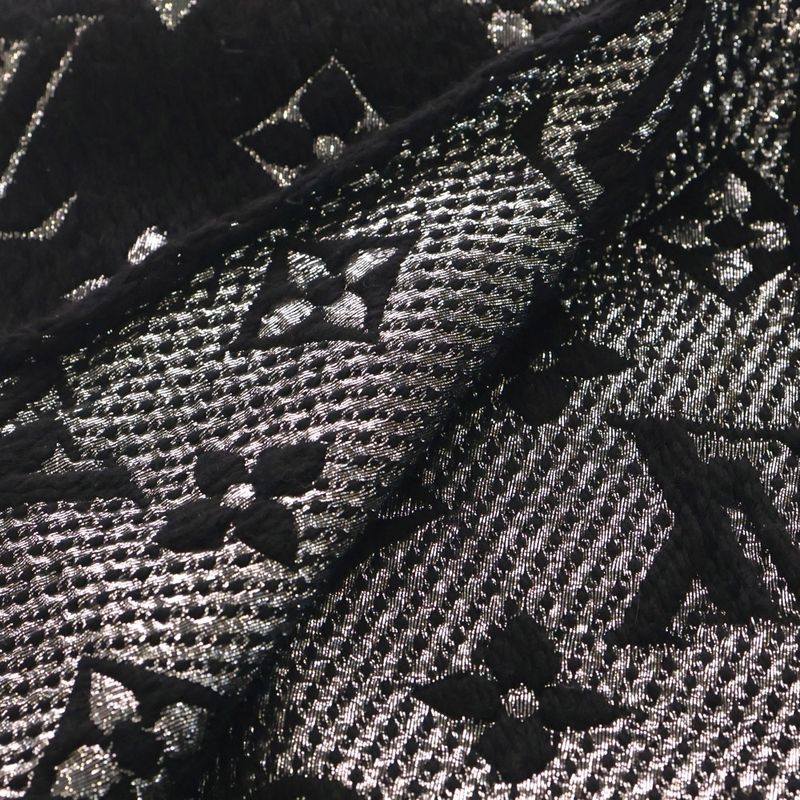 Louis Vuitton Logomania Scarf Shine Monogram Wool Black Silver