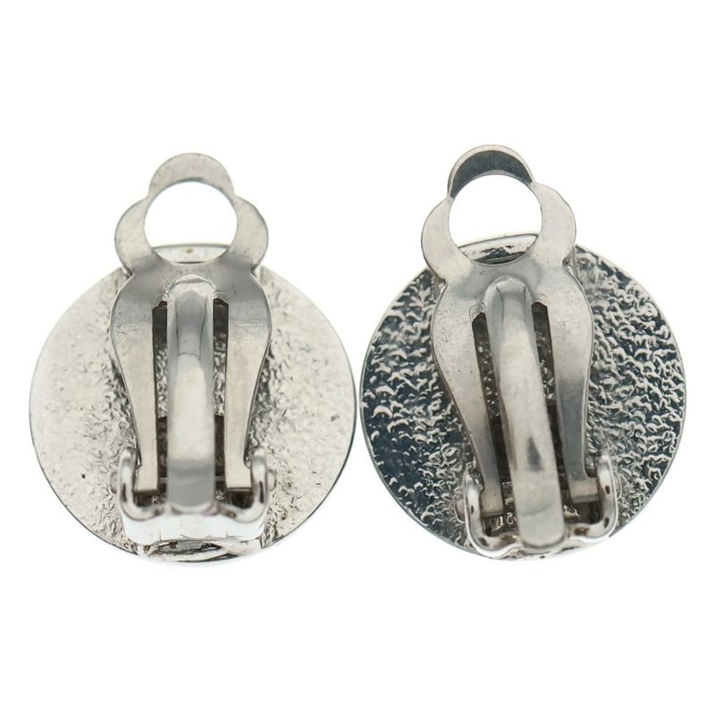 Chanel CC Logo Metal Earrings Silver Navy