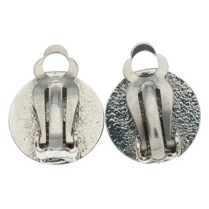 Chanel CC Logo Metal Earrings Silver Navy