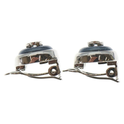 Chanel CC Logo Metal Earrings Silver Navy