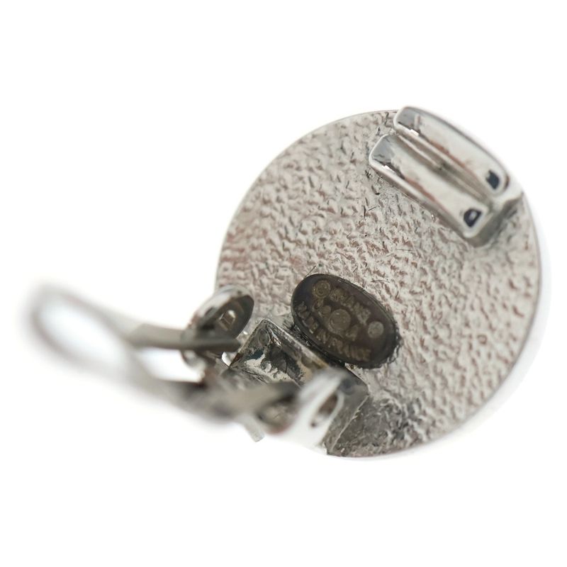 Chanel CC Logo Metal Earrings Silver Navy