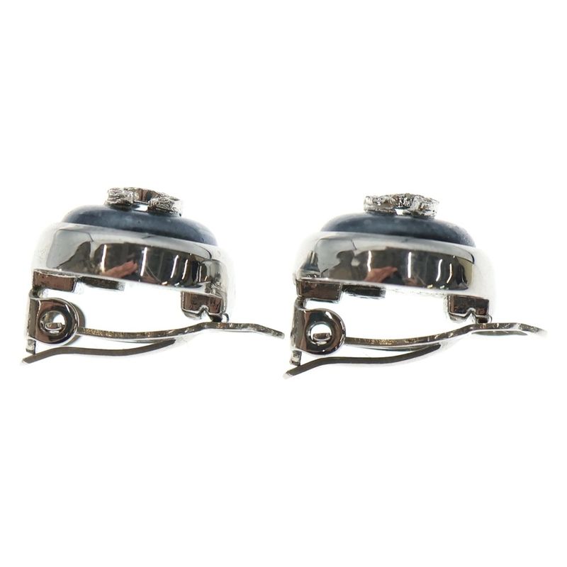 Chanel CC Logo Metal Earrings Silver Navy