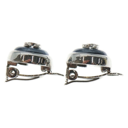 Chanel CC Logo Metal Earrings Silver Navy