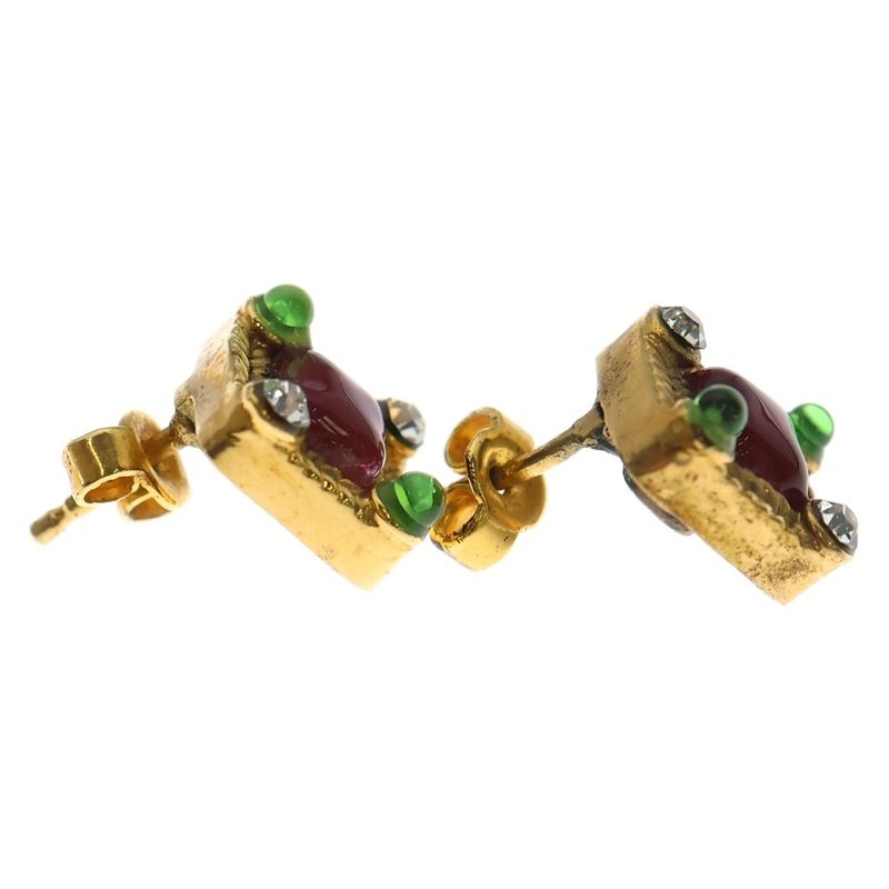 Chanel Color Stone Square Earrings Gold