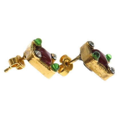 Chanel Color Stone Square Earrings Gold