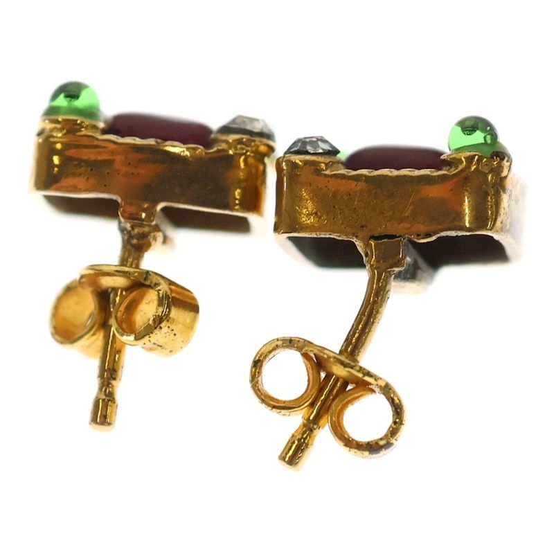 Chanel Color Stone Square Earrings Gold