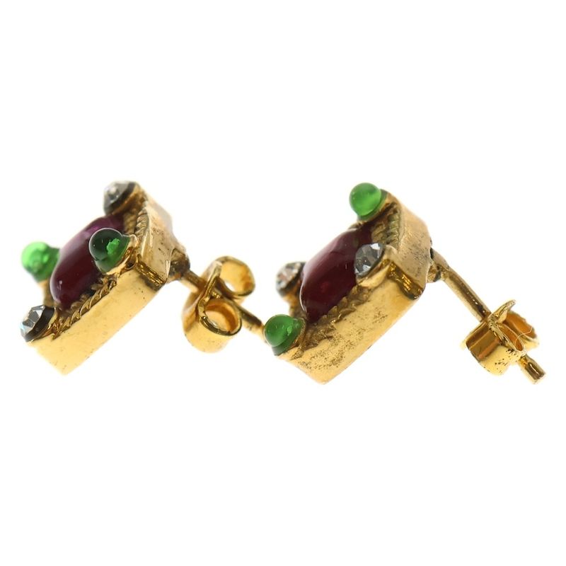 Chanel Color Stone Square Earrings Gold