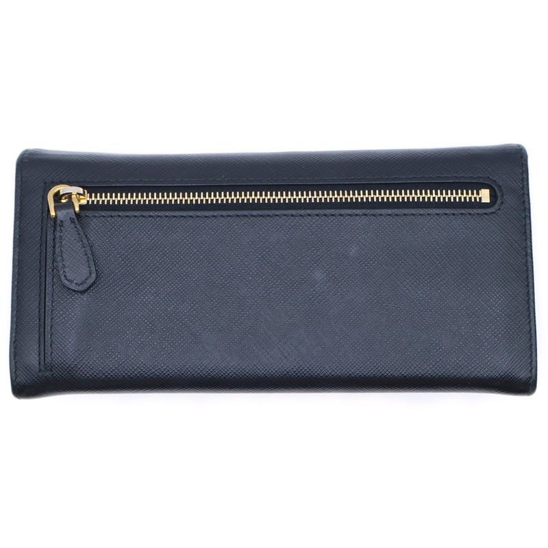 Prada Ribbon Saffiano Bifold Wallet Card Case Black Leather