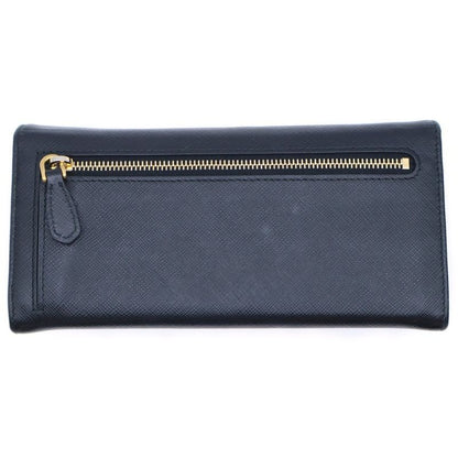 Prada Ribbon Saffiano Bifold Wallet Card Case Black Leather