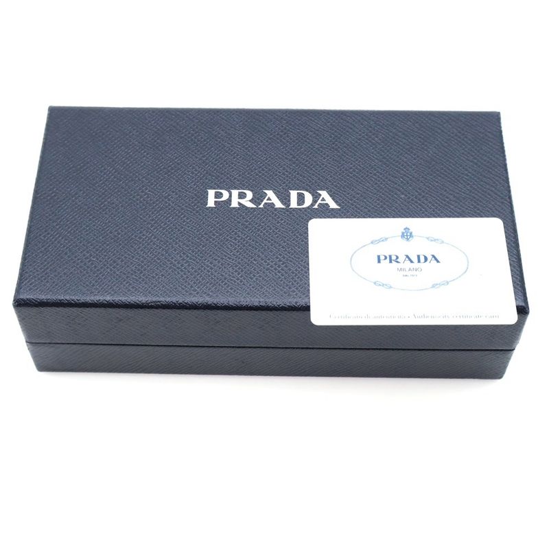 Prada Ribbon Saffiano Bifold Wallet Card Case Black Leather