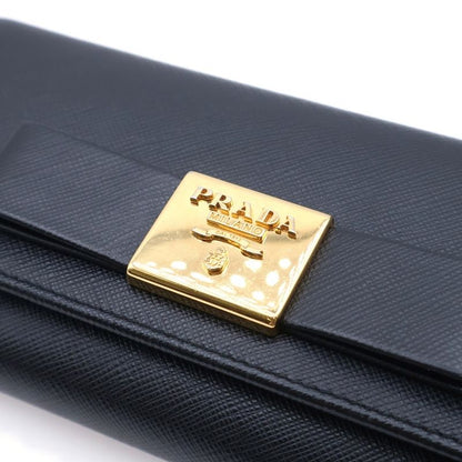 Prada Ribbon Saffiano Bifold Wallet Card Case Black Leather