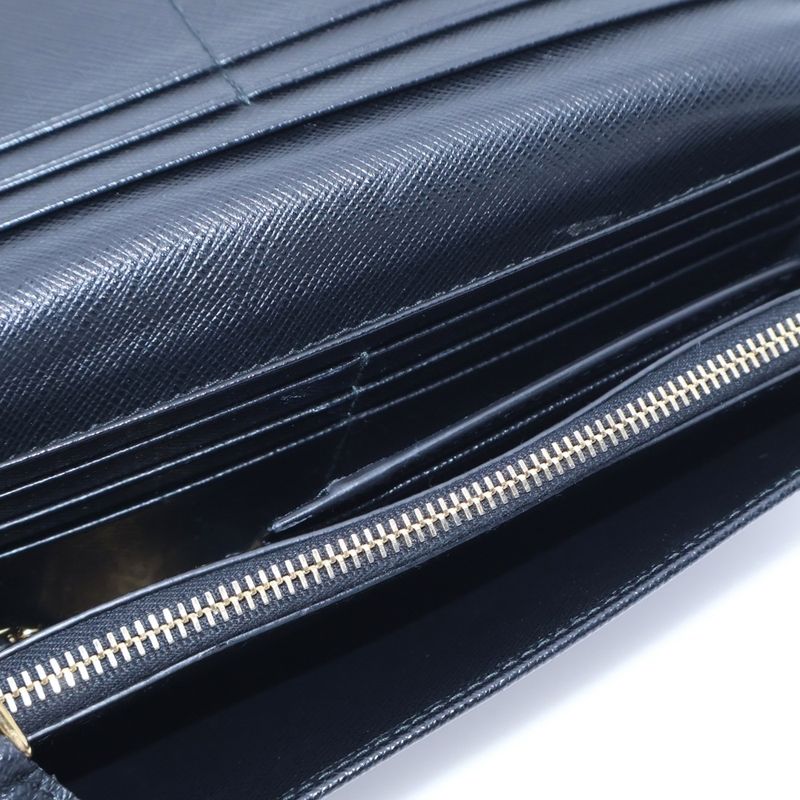 Prada Ribbon Saffiano Bifold Wallet Card Case Black Leather