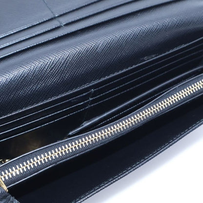 Prada Ribbon Saffiano Bifold Wallet Card Case Black Leather