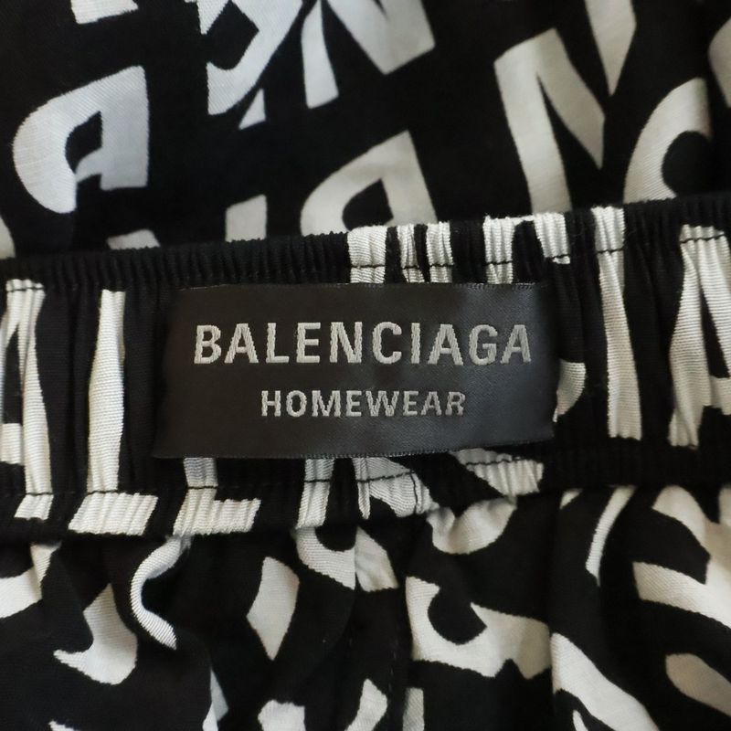 Balenciaga All Over Logo Print Rayon Blend Easy Pants Black