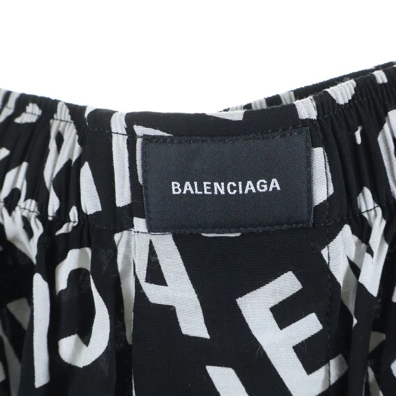 Balenciaga All Over Logo Print Rayon Blend Easy Pants Black