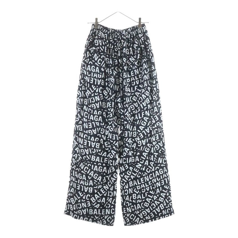 Balenciaga All Over Logo Print Rayon Blend Easy Pants Black