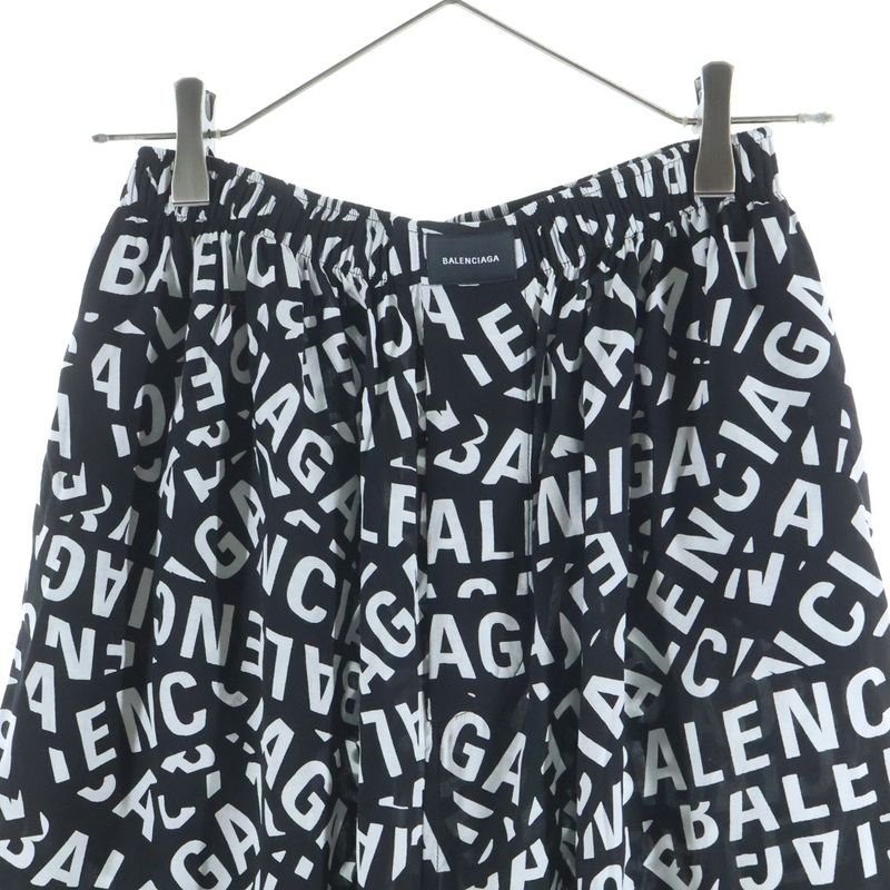 Balenciaga All Over Logo Print Rayon Blend Easy Pants Black