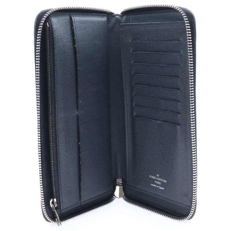 Louis Vuitton Zippy Wallet Vertical Taiga Noir Black Round