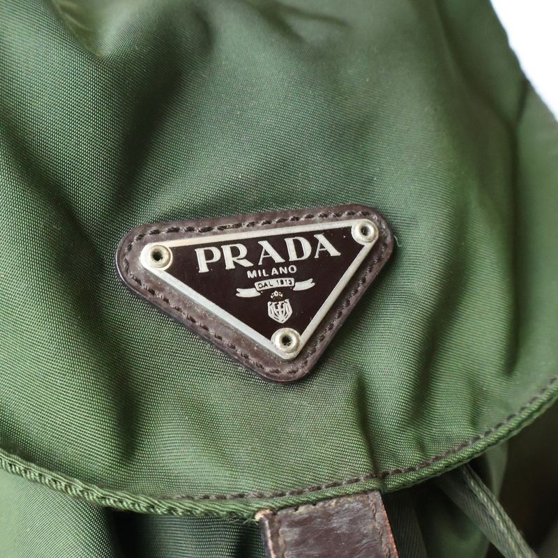 Prada Vera Backpack Khaki Green Nylon Silver