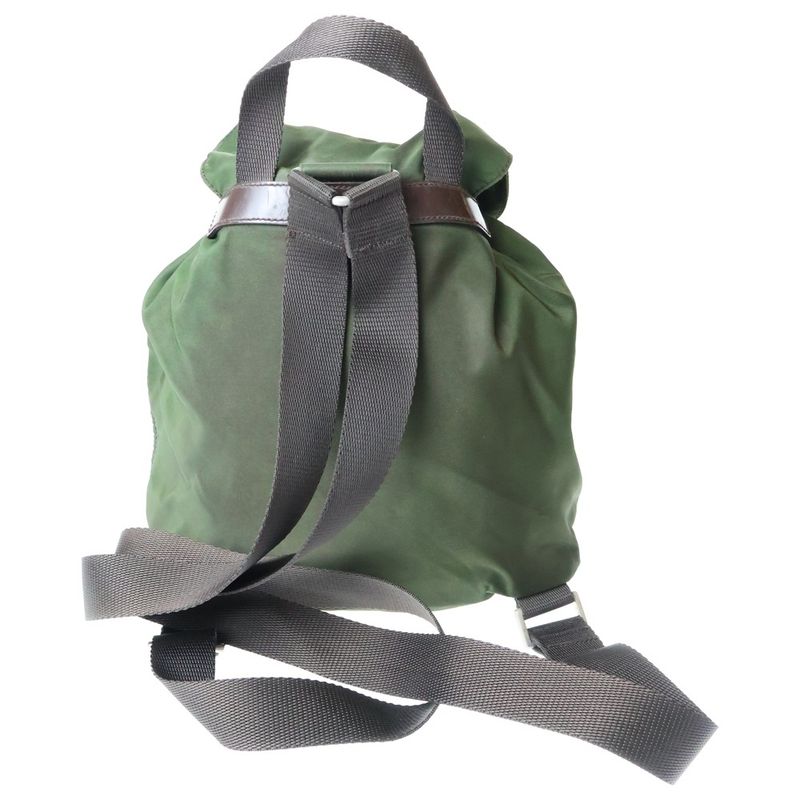 Prada Vera Backpack Khaki Green Nylon Silver