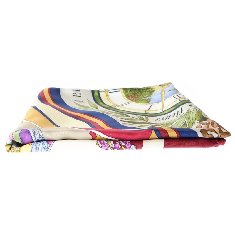 Hermes Carre 90 Time Spent Among Flowers Silk Scarf Wine Red Ivory