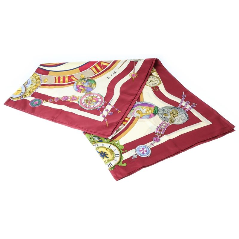 Hermes Carre 90 Time Spent Among Flowers Silk Scarf Wine Red Ivory