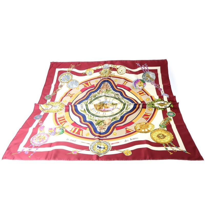 Hermes Carre 90 Time Spent Among Flowers Silk Scarf Wine Red Ivory