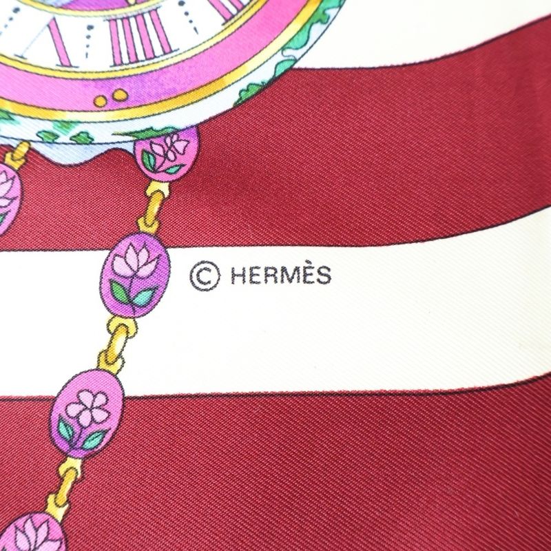 Hermes Carre 90 Time Spent Among Flowers Silk Scarf Wine Red Ivory