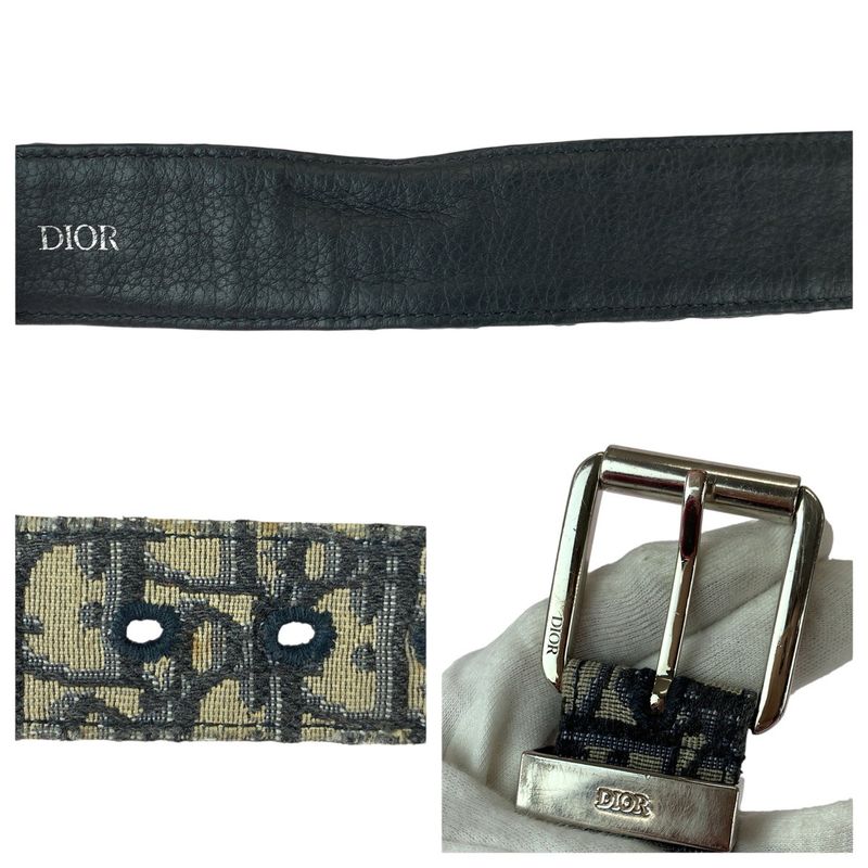 Dior Blue Jacquard Navy Silver Canvas Leather