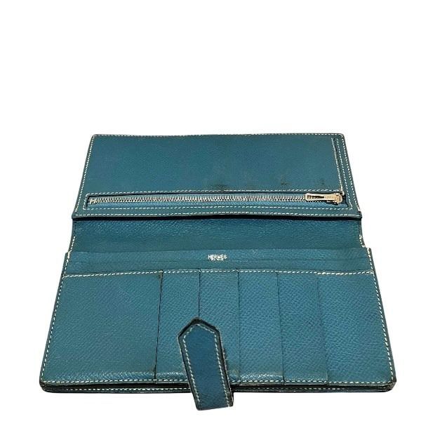 Hermes Bearn Souffle Blue Leather Bifold Wallet