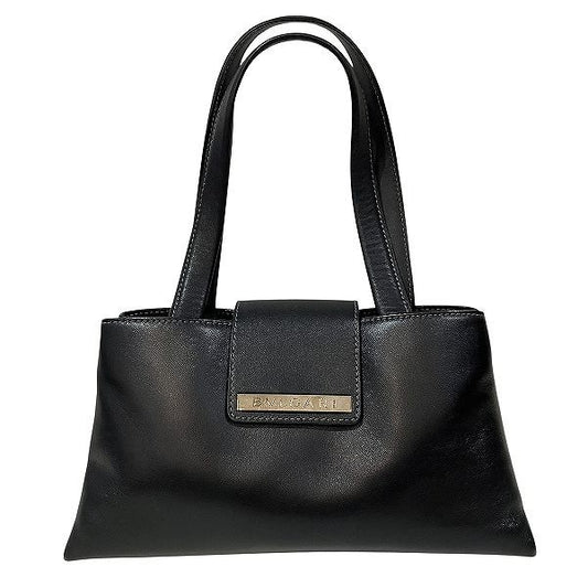 Bvlgari Logo Plate Leather Black Shoulder Bag Tote
