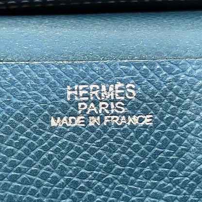 Hermes Bearn Souffle Blue Leather Bifold Wallet
