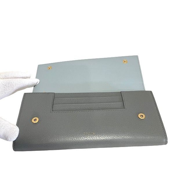 Celine Large Flap Multifunction Gray Leather Wallet