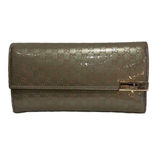Gucci Guccissima Khaki Brown Patent Leather Bifold Wallet