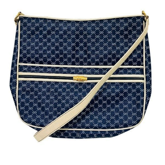 Gucci Vintage Navy White Leather Shoulder Bag