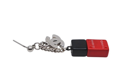 Chanel CC Logo Nail Bottle Earrings Black Red Silver Brass — view 7