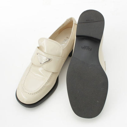 Prada Patent Leather Triangle Logo Chocolate Brushed Loafers Off White 37