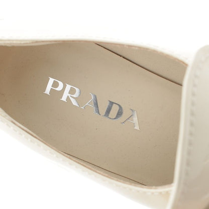 Prada Patent Leather Triangle Logo Chocolate Brushed Loafers Off White 37