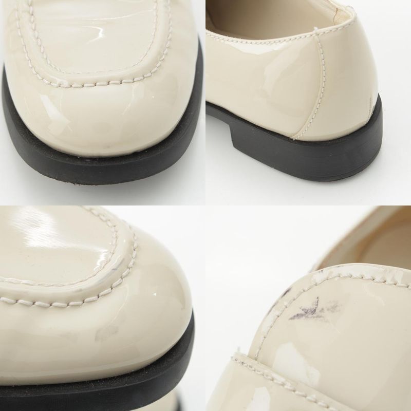 Prada Patent Leather Triangle Logo Chocolate Brushed Loafers Off White 37