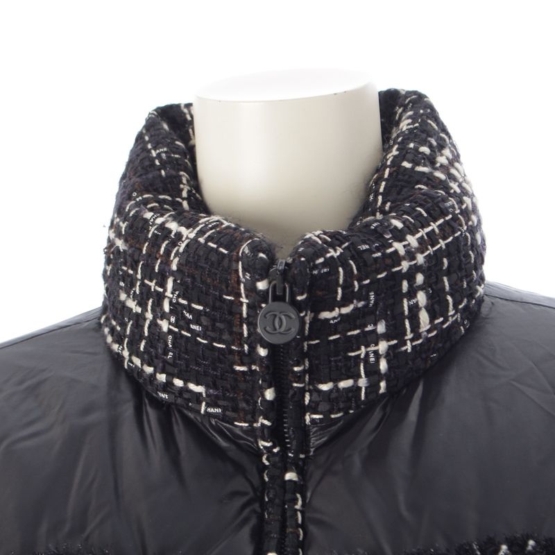 Chanel Coco Neige Tweed Contrast Down Jacket Black