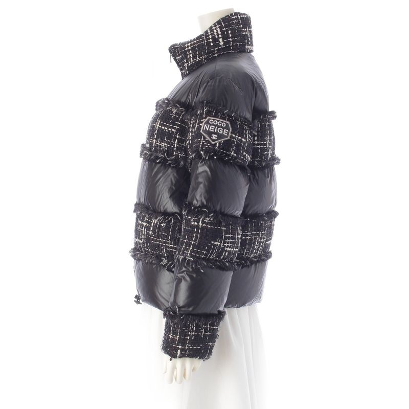 Chanel Coco Neige Tweed Contrast Down Jacket Black